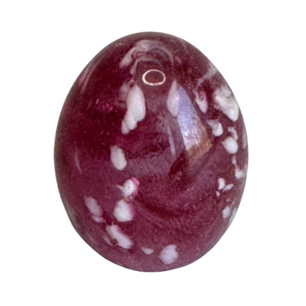 Art Glass Egg Cranberry White Mottled Swirl Decorative 3" - Picture 4 of 7